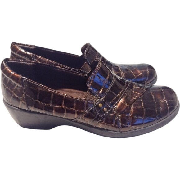 Clarks Collection Womens Brown Croc Pattern Slip-On Loafers Size 8M Alligator - Picture 5 of 9